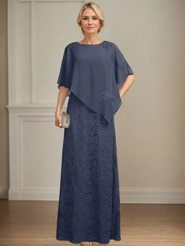 Floor-Length Chiffon Lace Sheath Dress with Sequins and Beading for Mother of the Bride