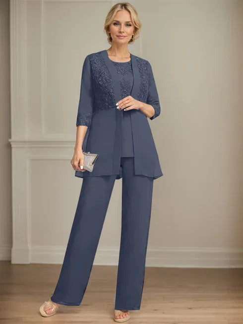 Floor-Length Chiffon Lace Jumpsuit and Pantsuit Separates with Sequins – Perfect Mother of the Bride Dress