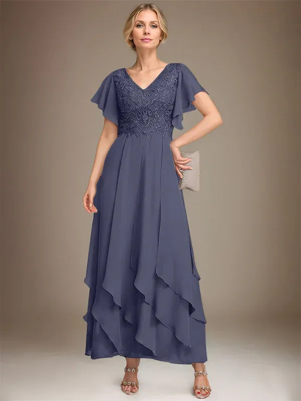 Samantha| A-Line V-Neck Lace Chiffon