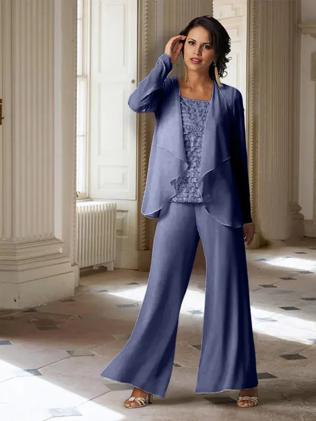 Chiffon Long Sleeve Mother of the Bride Pantsuit with Jacket