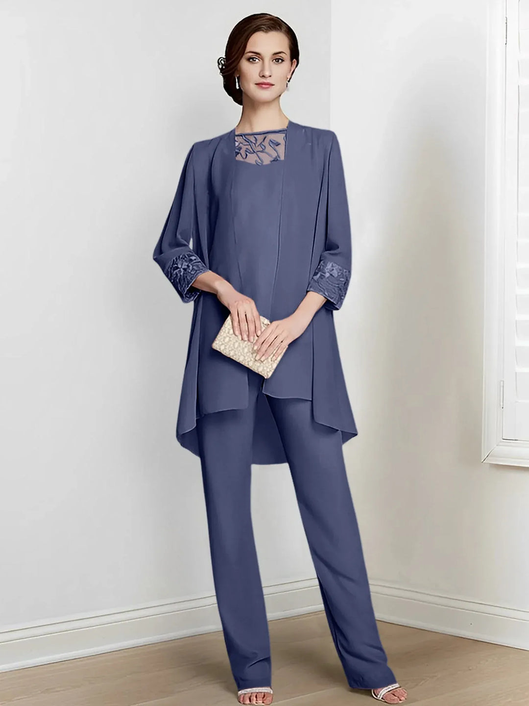 Chiffon Long Sleeve Mother of the Bride Pantsuit with Jacket