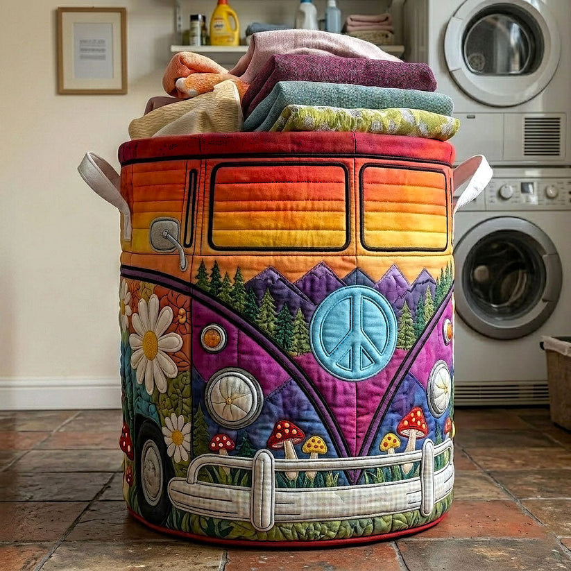Colorful Hippie Bus | Quilted Laundry Basket