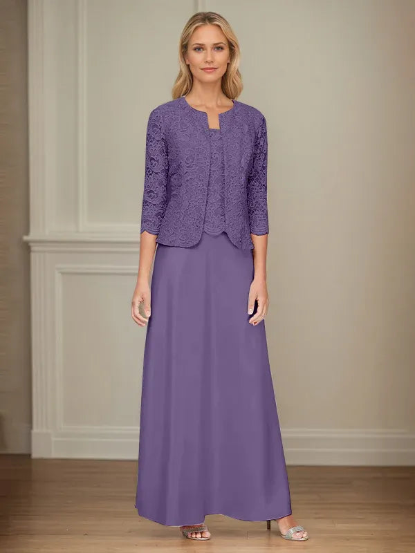 Glitter Lace and Satin Skirt Set with Open Jacket Dress