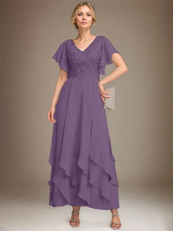 Samantha| A-Line V-Neck Lace Chiffon