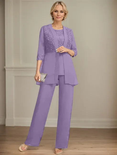 Floor-Length Chiffon Lace Jumpsuit and Pantsuit Separates with Sequins – Perfect Mother of the Bride Dress
