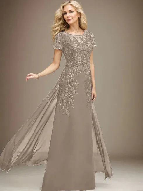 Floor-Length Lace Chiffon Mother of the Bride Dress with Sheath/Column Scoop Illusion and Sequins
