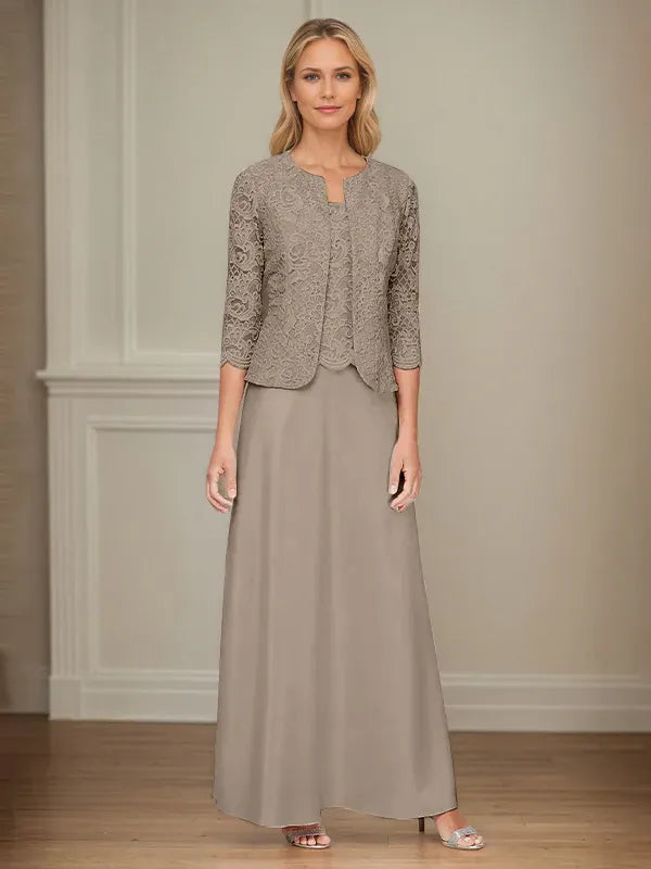 Glitter Lace and Satin Skirt Set with Open Jacket Dress