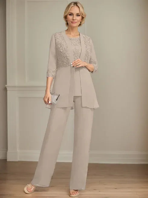 Floor-Length Chiffon Lace Jumpsuit and Pantsuit Separates with Sequins – Perfect Mother of the Bride Dress
