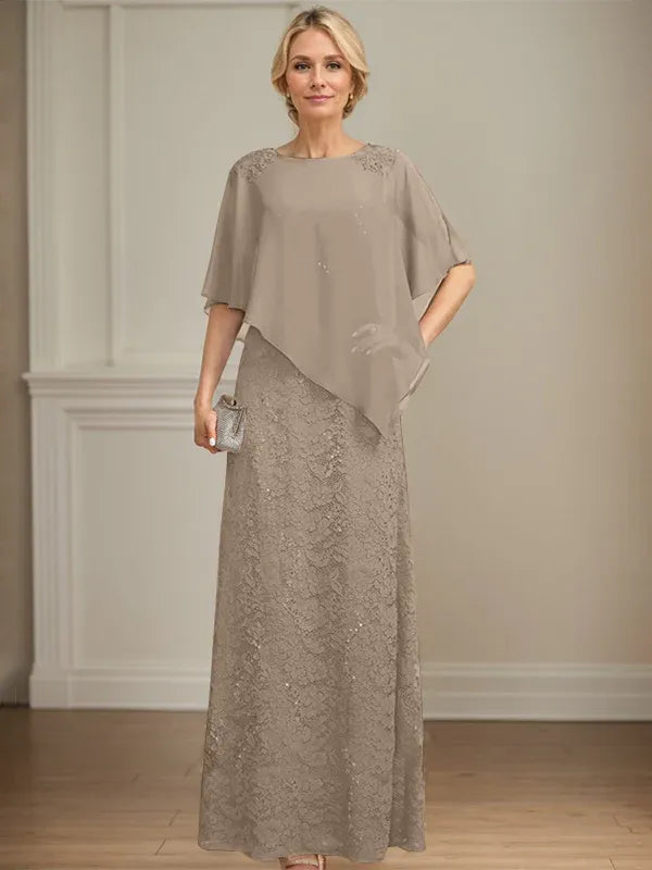 Floor-Length Chiffon Lace Sheath Dress with Sequins and Beading for Mother of the Bride