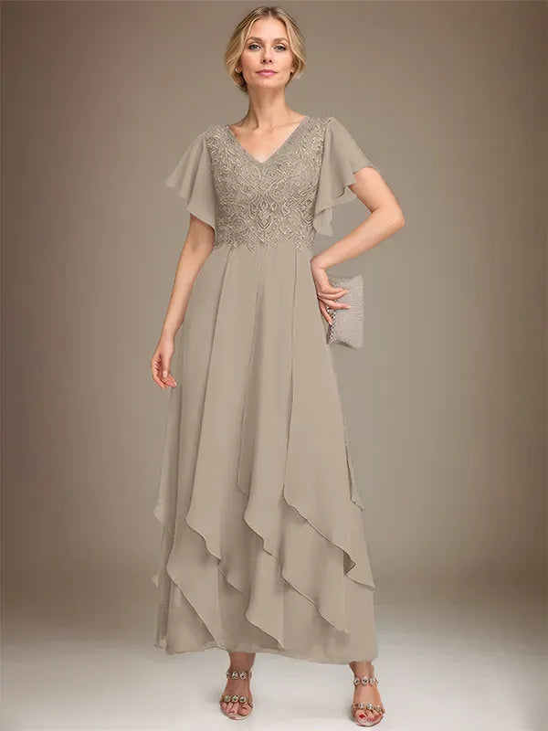 Samantha| A-Line V-Neck Lace Chiffon
