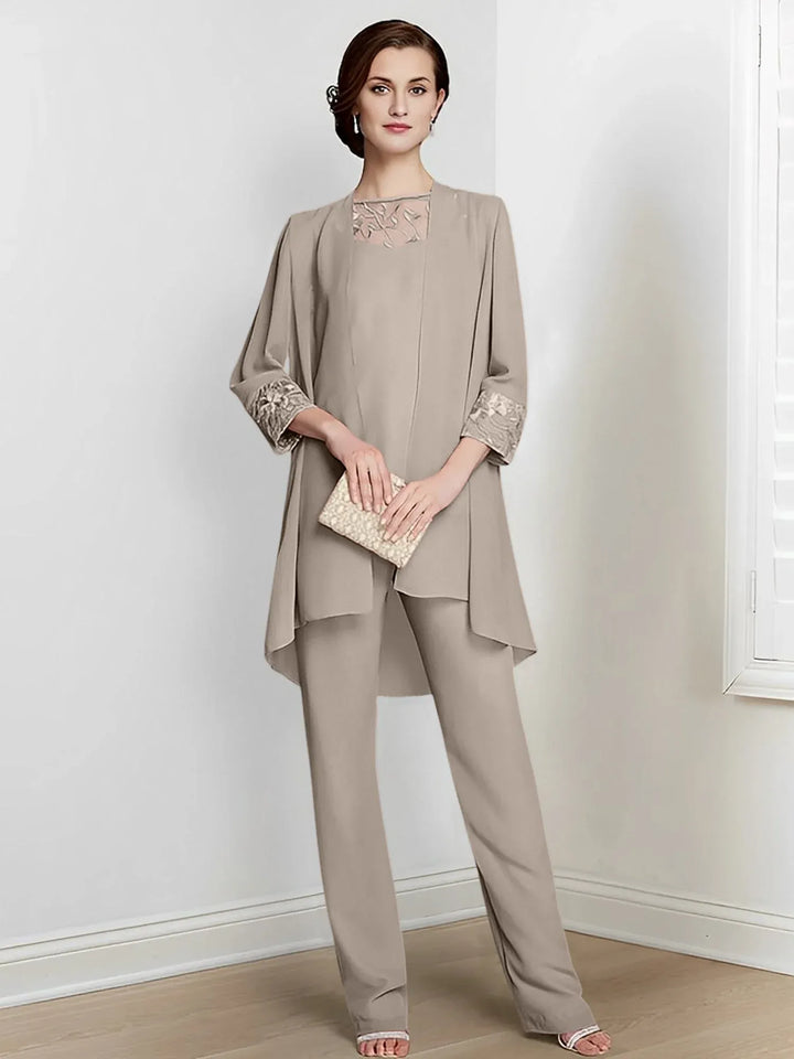 Chiffon Long Sleeve Mother of the Bride Pantsuit with Jacket