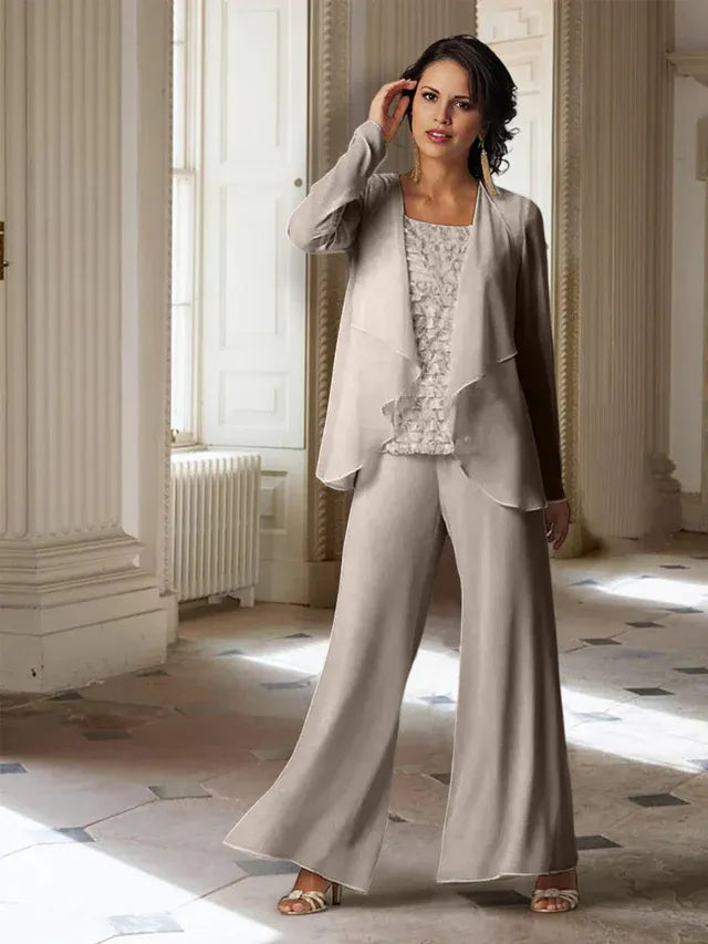 Chiffon Long Sleeve Mother of the Bride Pantsuit with Jacket