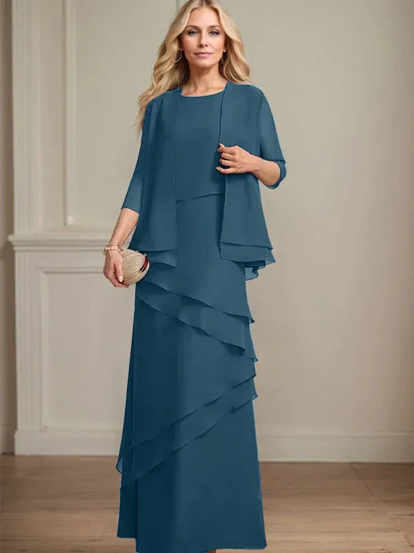 Floor-Length Chiffon Mother of the Bride Dress with Sheath Scoop Design