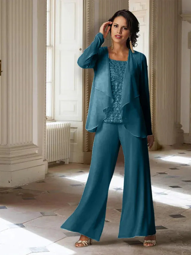 Chiffon Long Sleeve Mother of the Bride Pantsuit with Jacket
