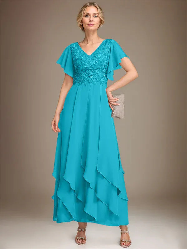 Samantha| A-Line V-Neck Lace Chiffon