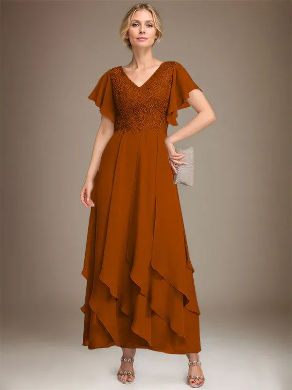 Samantha| A-Line V-Neck Lace Chiffon