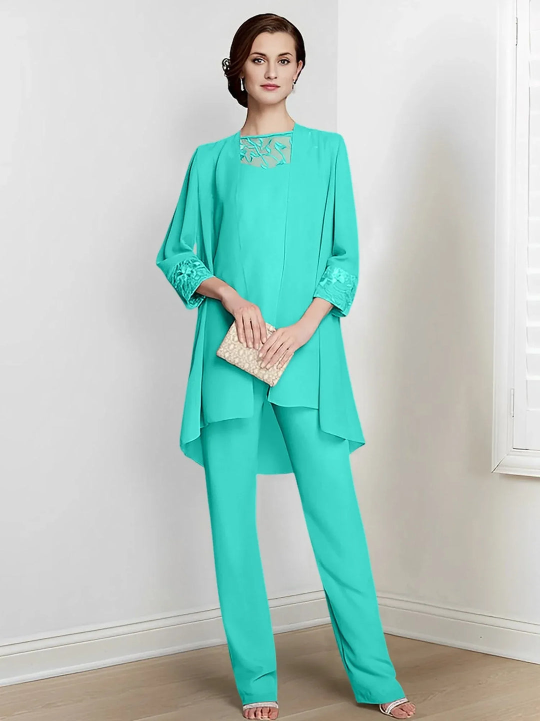 Chiffon Long Sleeve Mother of the Bride Pantsuit with Jacket