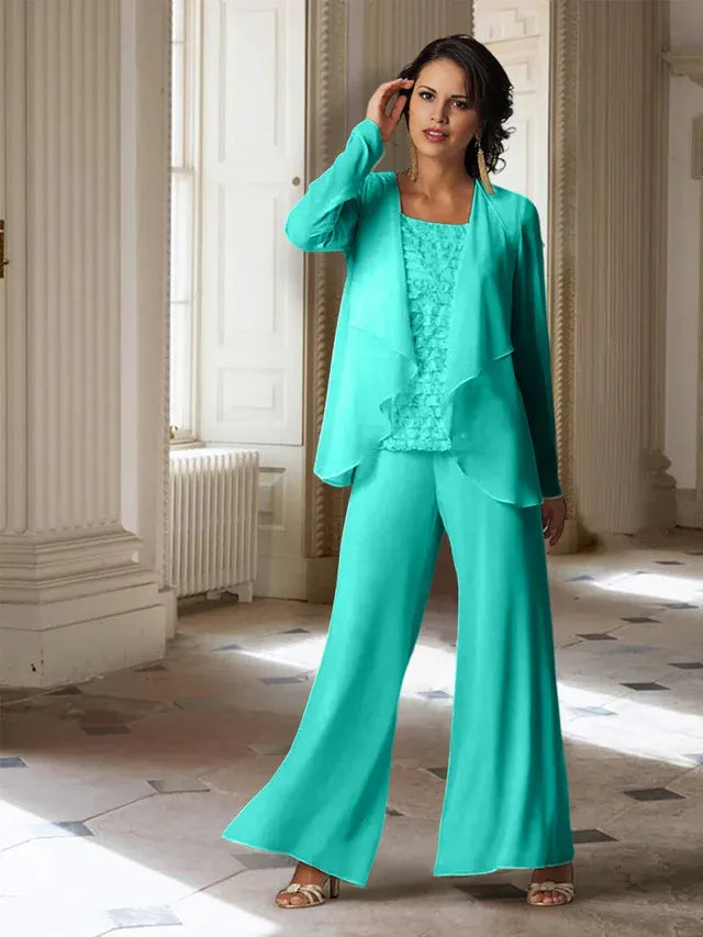 Chiffon Long Sleeve Mother of the Bride Pantsuit with Jacket