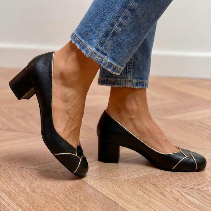 Imogen | Block Elegant Round-Toe Contrast Trim Heels