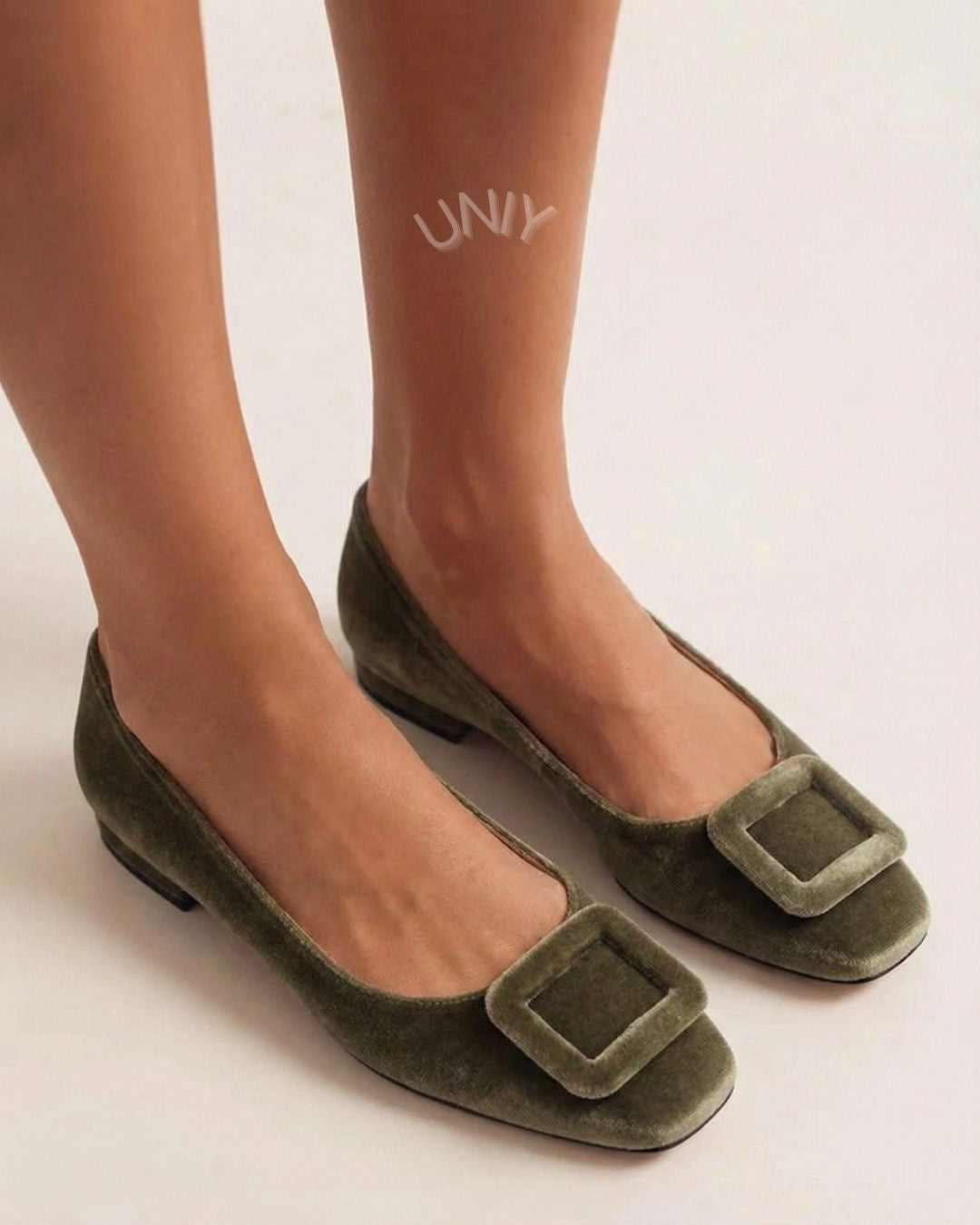 Natalia | Square-Toe Velvet Buckle Flats