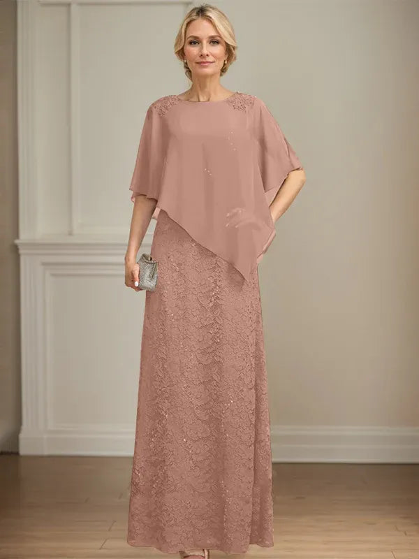 Floor-Length Chiffon Lace Sheath Dress with Sequins and Beading for Mother of the Bride