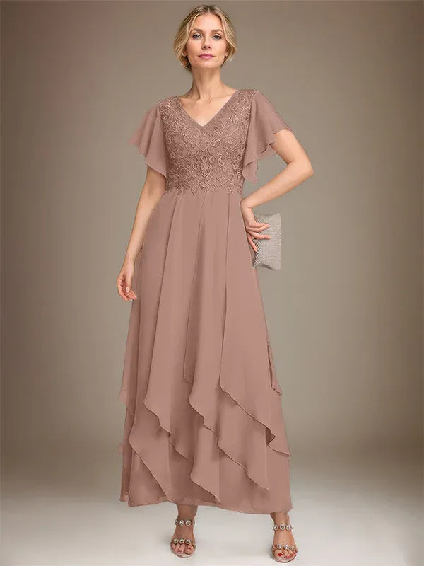 Samantha| A-Line V-Neck Lace Chiffon