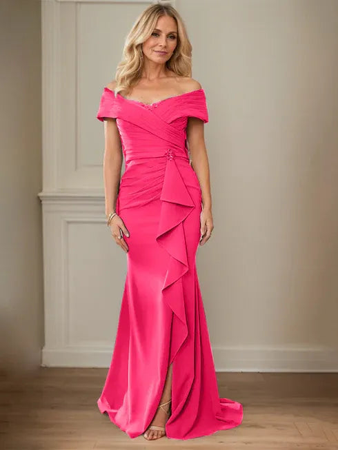 Floor-Length Lace and Chiffon Mother of the Bride Dress with Sheath/Column V-Neck Illusion and Pleated Sequins