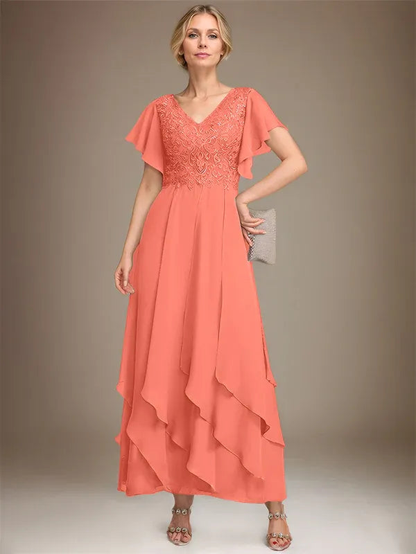 Samantha| A-Line V-Neck Lace Chiffon