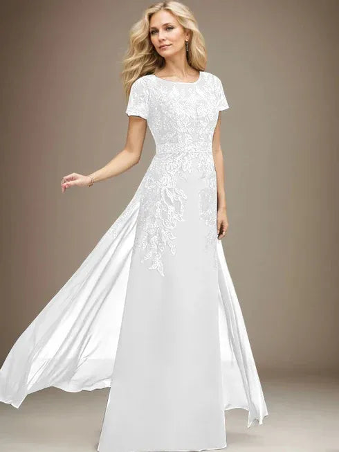 Floor-Length Lace Chiffon Mother of the Bride Dress with Sheath/Column Scoop Illusion and Sequins