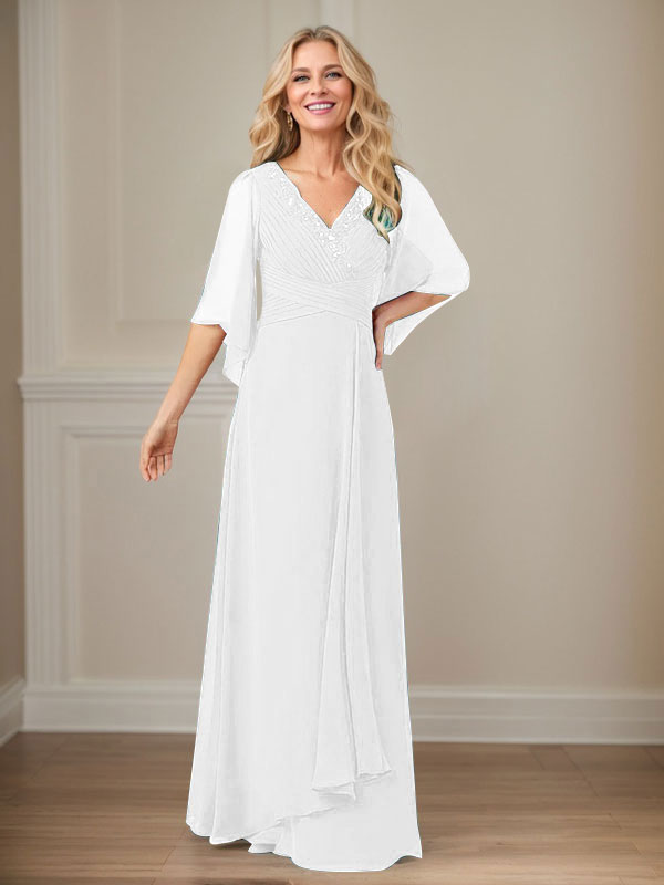 A-Line V-Neck Long Sequin Chiffon Mother of the Bride Dress