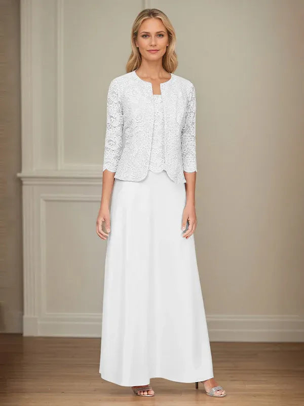 Glitter Lace and Satin Skirt Set with Open Jacket Dress