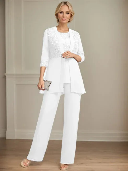 Floor-Length Chiffon Lace Jumpsuit and Pantsuit Separates with Sequins – Perfect Mother of the Bride Dress