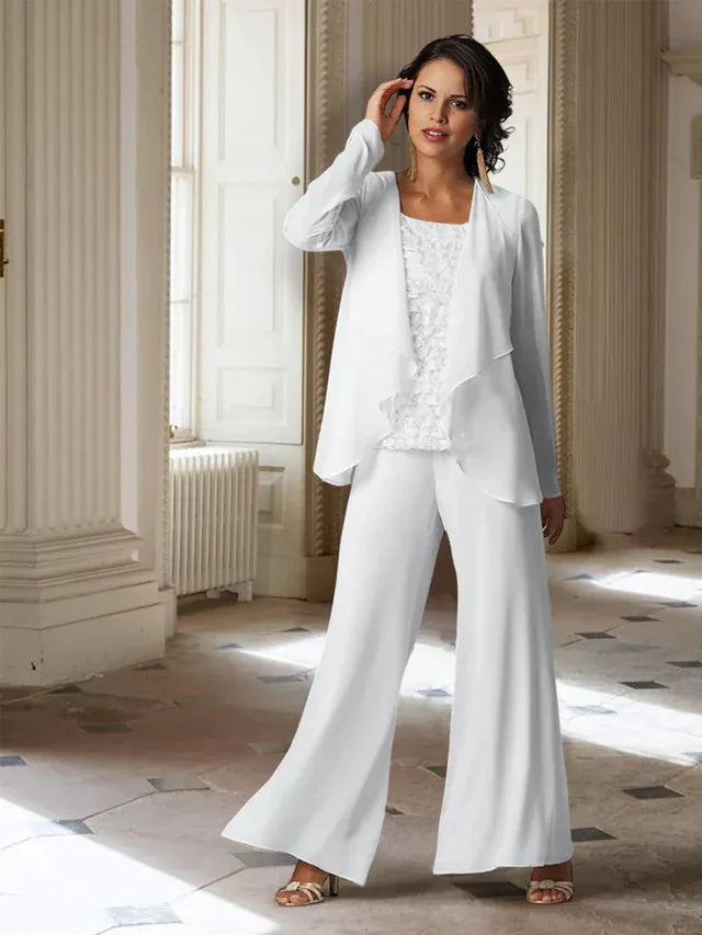 Chiffon Long Sleeve Mother of the Bride Pantsuit with Jacket