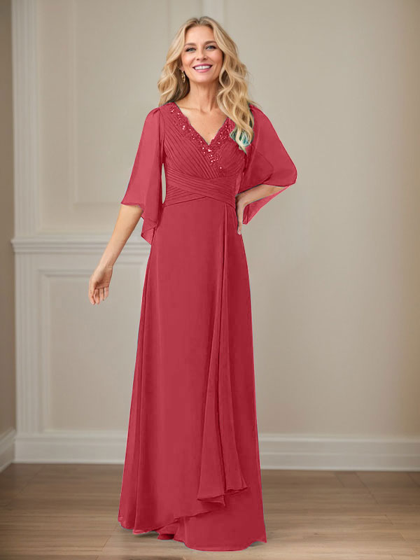 A-Line V-Neck Long Sequin Chiffon Mother of the Bride Dress