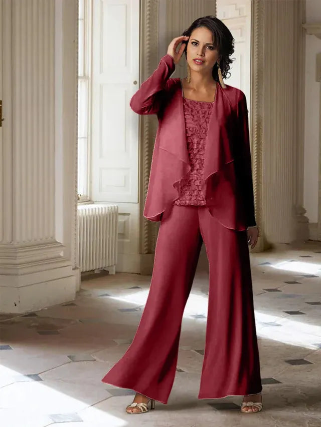 Chiffon Long Sleeve Mother of the Bride Pantsuit with Jacket