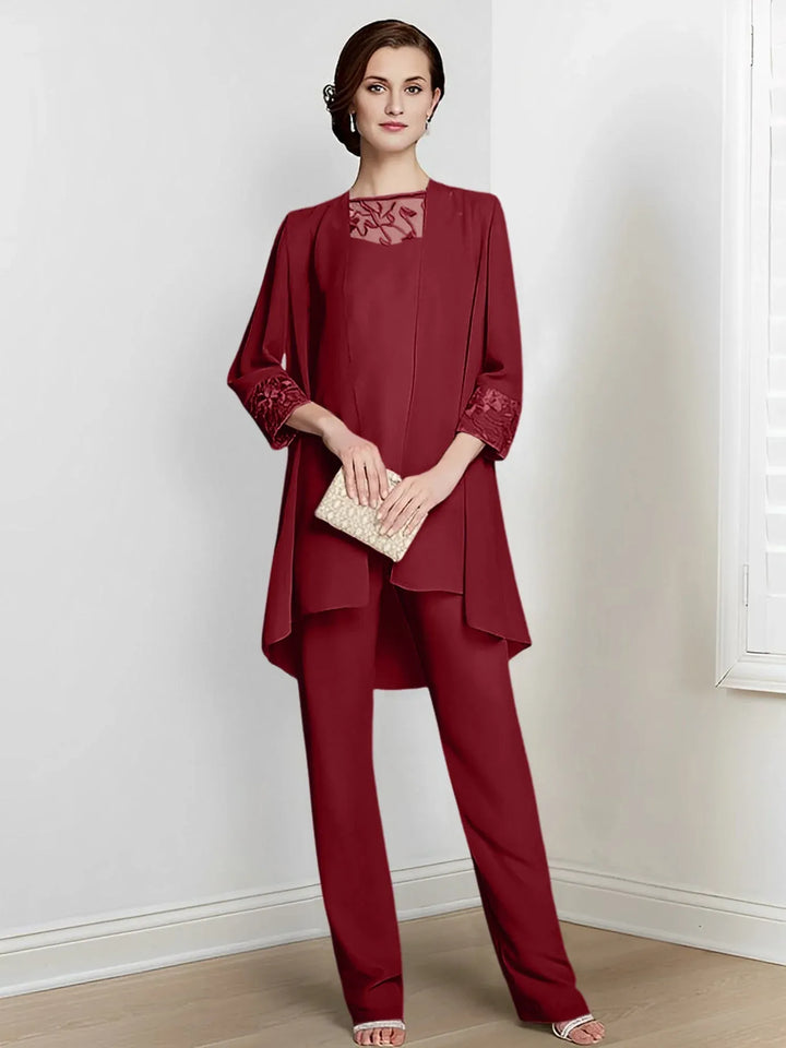 Chiffon Long Sleeve Mother of the Bride Pantsuit with Jacket
