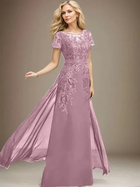 Floor-Length Lace Chiffon Mother of the Bride Dress with Sheath/Column Scoop Illusion and Sequins