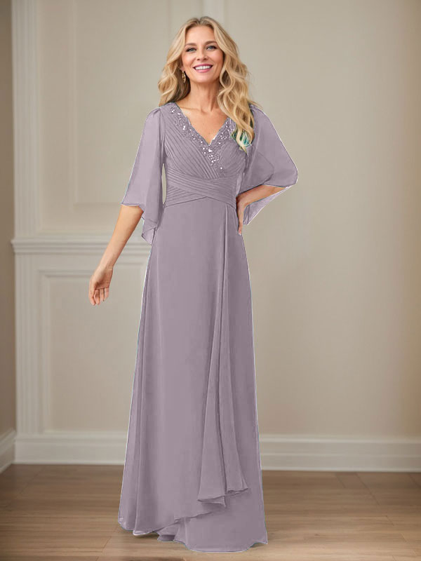 A-Line V-Neck Long Sequin Chiffon Mother of the Bride Dress
