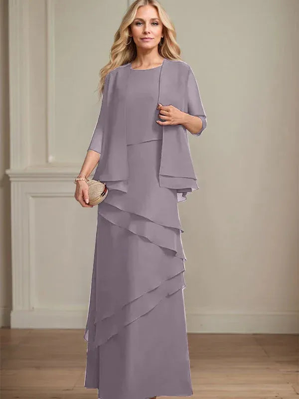 Floor-Length Chiffon Mother of the Bride Dress with Sheath Scoop Design
