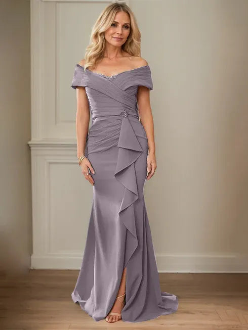 Floor-Length Lace and Chiffon Mother of the Bride Dress with Sheath/Column V-Neck Illusion and Pleated Sequins