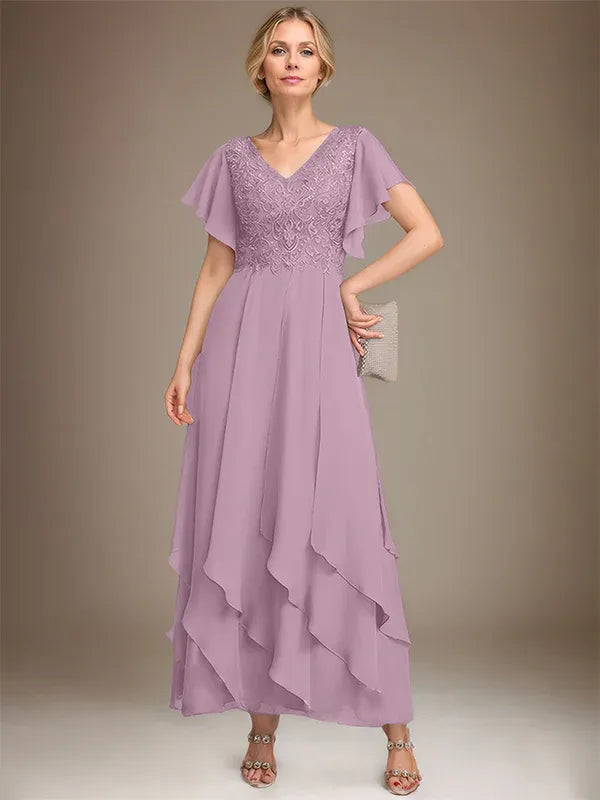 Samantha| A-Line V-Neck Lace Chiffon