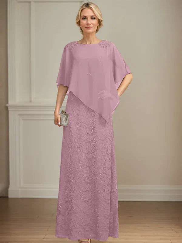 Floor-Length Chiffon Lace Sheath Dress with Sequins and Beading for Mother of the Bride