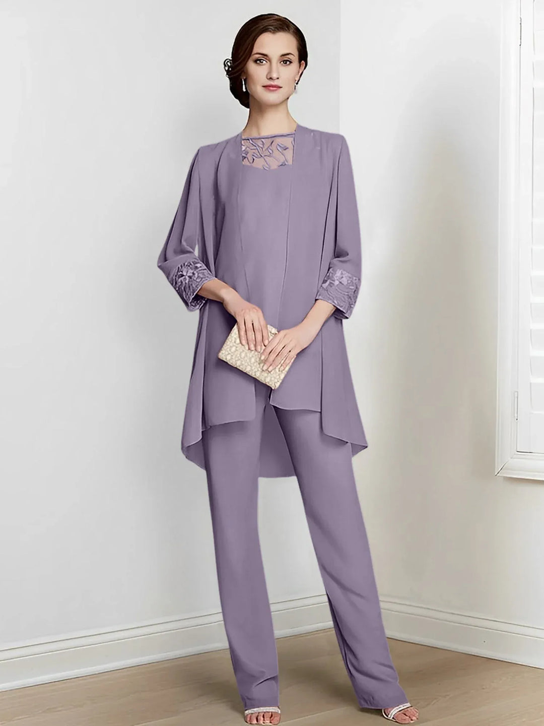 Chiffon Long Sleeve Mother of the Bride Pantsuit with Jacket