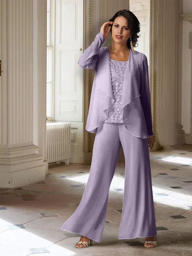 Chiffon Long Sleeve Mother of the Bride Pantsuit with Jacket