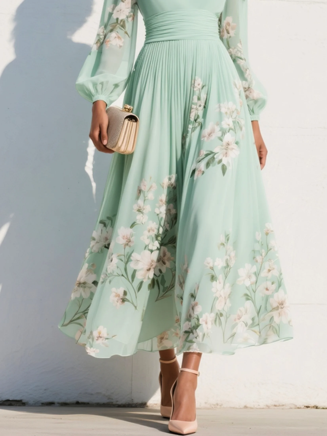 The Rosalind | Floral Chiffon Midi Dress