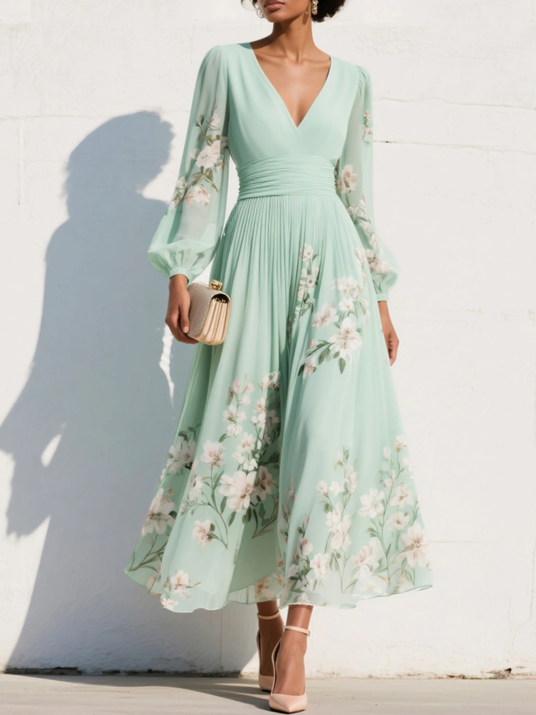 The Rosalind | Floral Chiffon Midi Dress