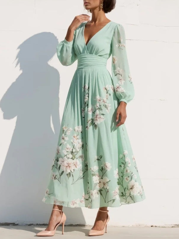 The Rosalind | Floral Chiffon Midi Dress