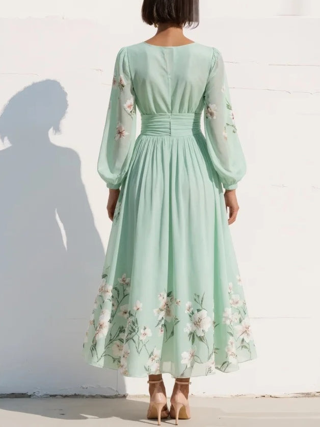 The Rosalind | Floral Chiffon Midi Dress