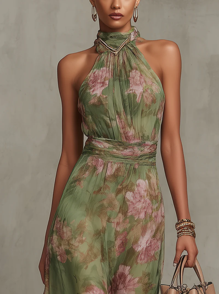 Grace | Floral Halter Neck Maxi Dress