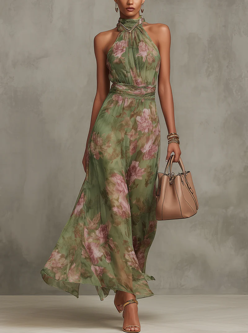 Grace | Floral Halter Neck Maxi Dress